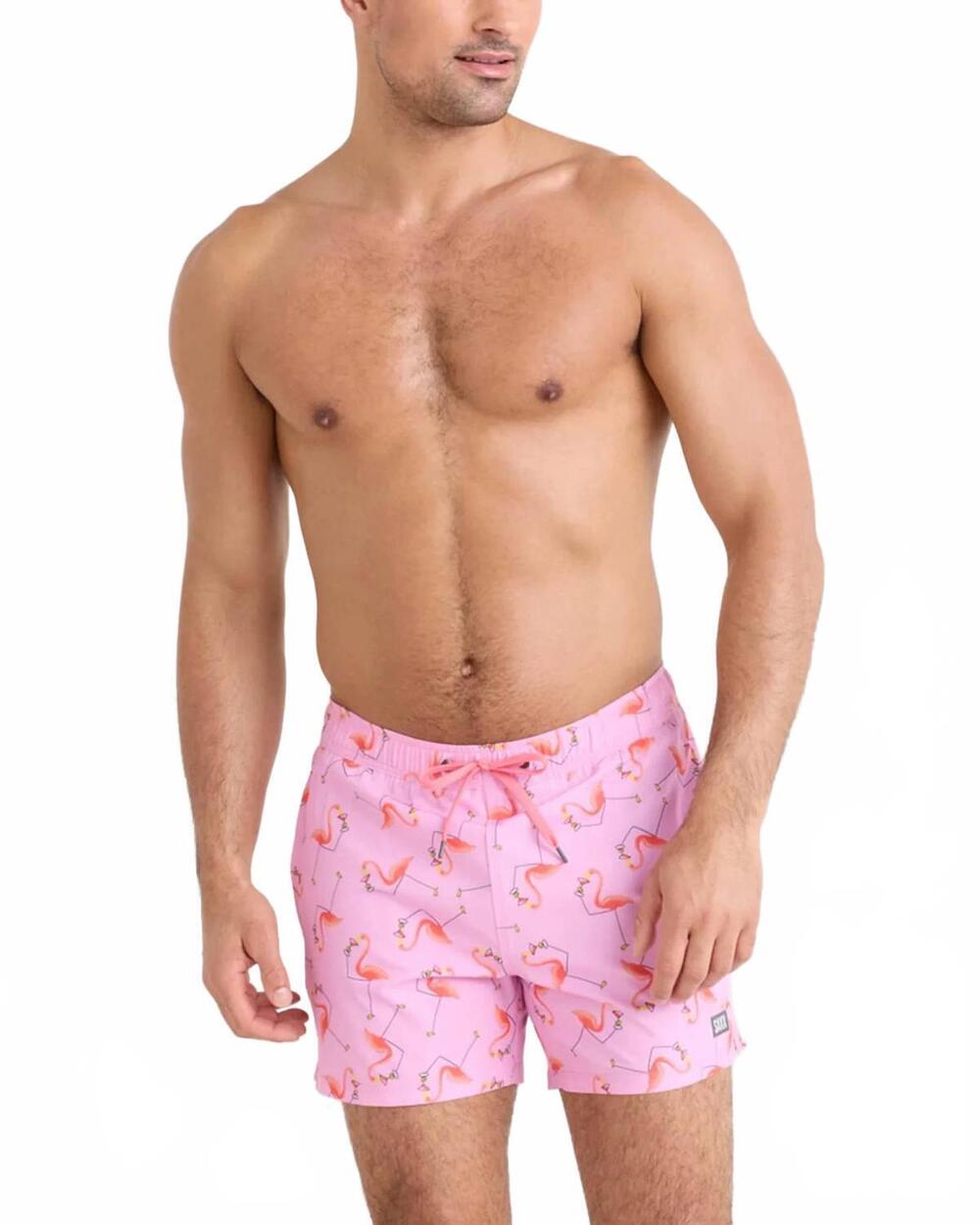 NEW SAXX men's oh buoy 2in1 volley 5” taffy shorts in drinko flamingo